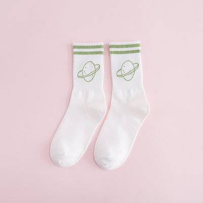 Women's solid color two-bar planet cotton sports socks