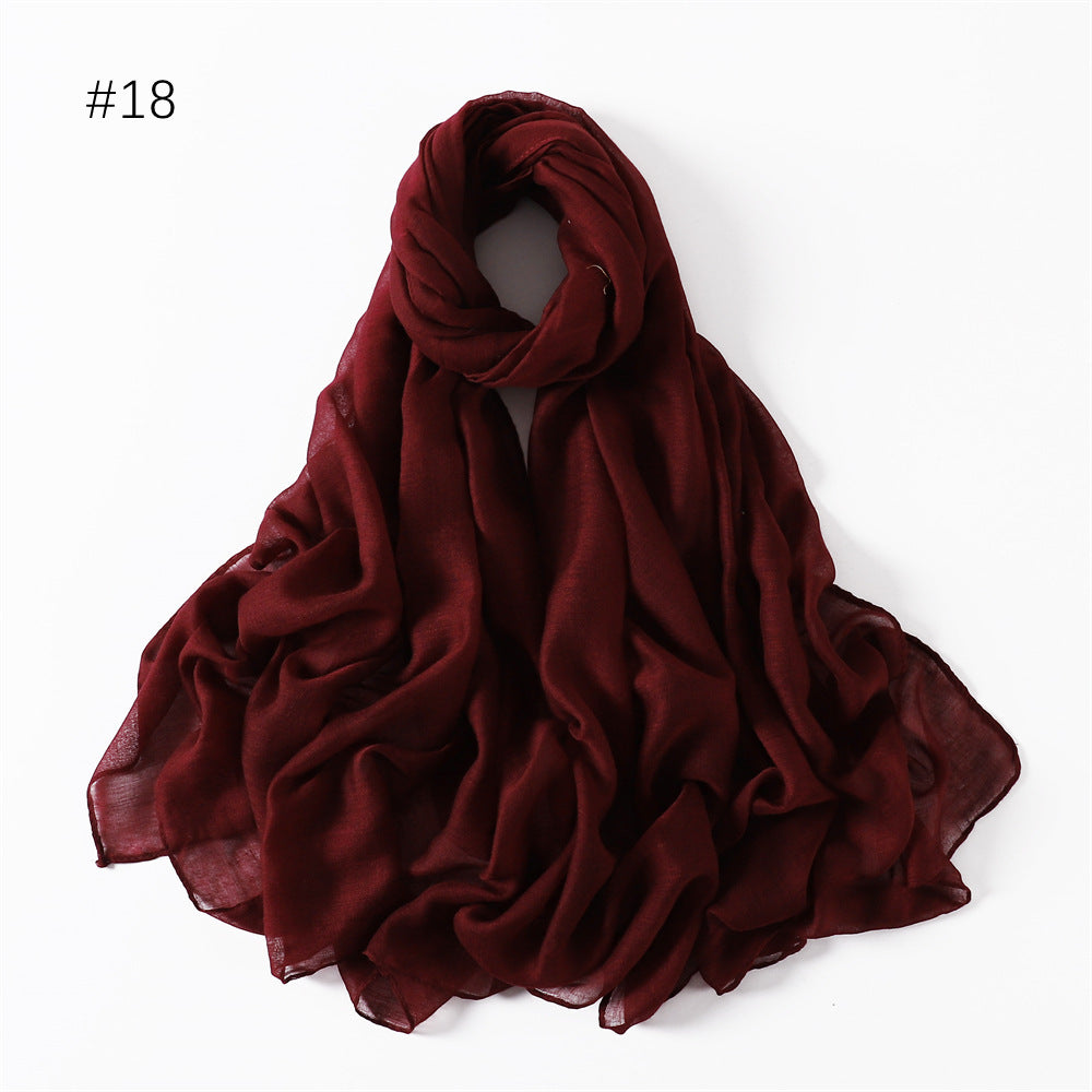 Classic Women's Pure Color Tulle Cotton And Linen Breathable Thin Scarf Silk