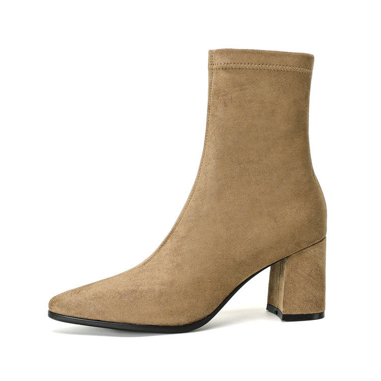 High Heel Stretch Side Zipper Thick Heel Thin Women's Boots