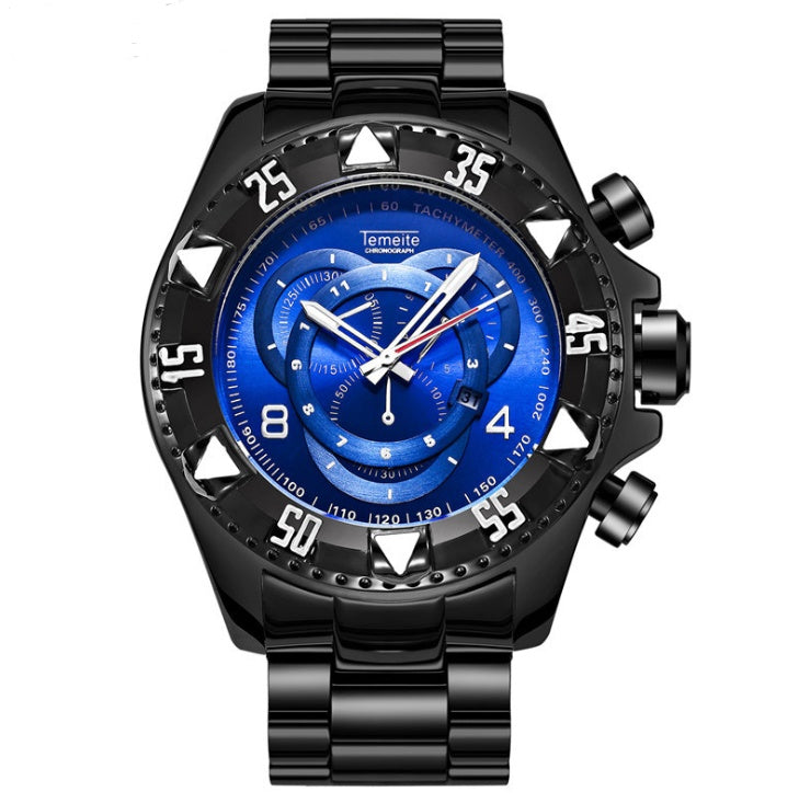 Explosion models watch men's fake three-eye luminous large dial steel belt sports men's watch