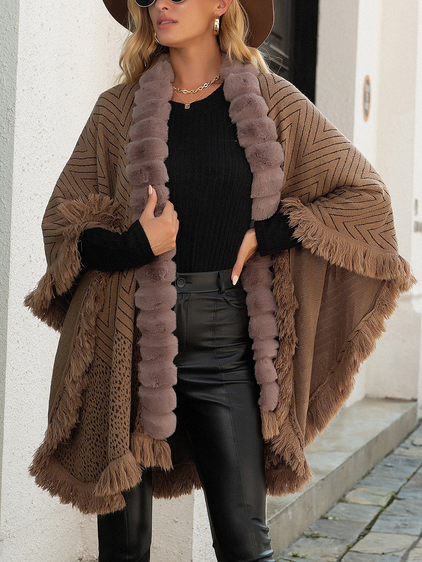 Efterår Og Vinter Ny Luksus Uldkrave Kvast Sjal Sweater Kappe