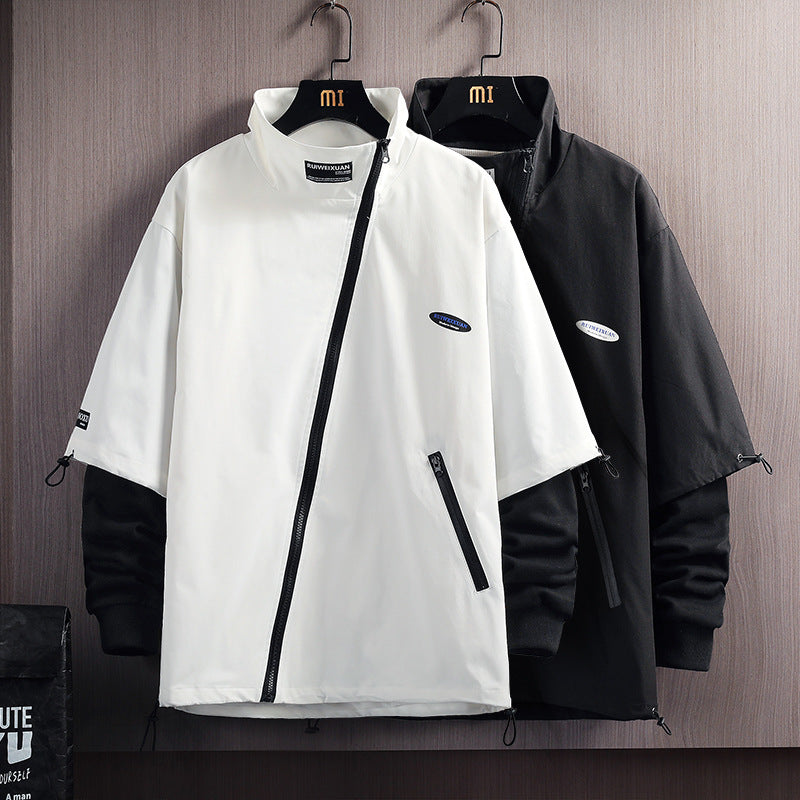 Plus Size Stand-up Collar Jacket Oblique Placket Tooling