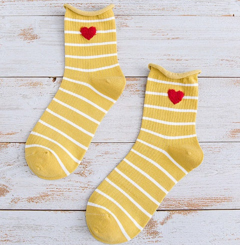 Love stripe curling in the tube socks cotton socks pile socks