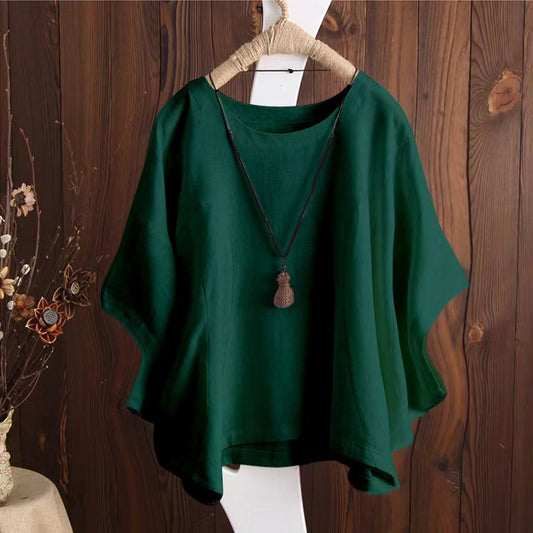 Women's Loose Solid Color Batwing Sleeve Short Sleeve T-shirt
