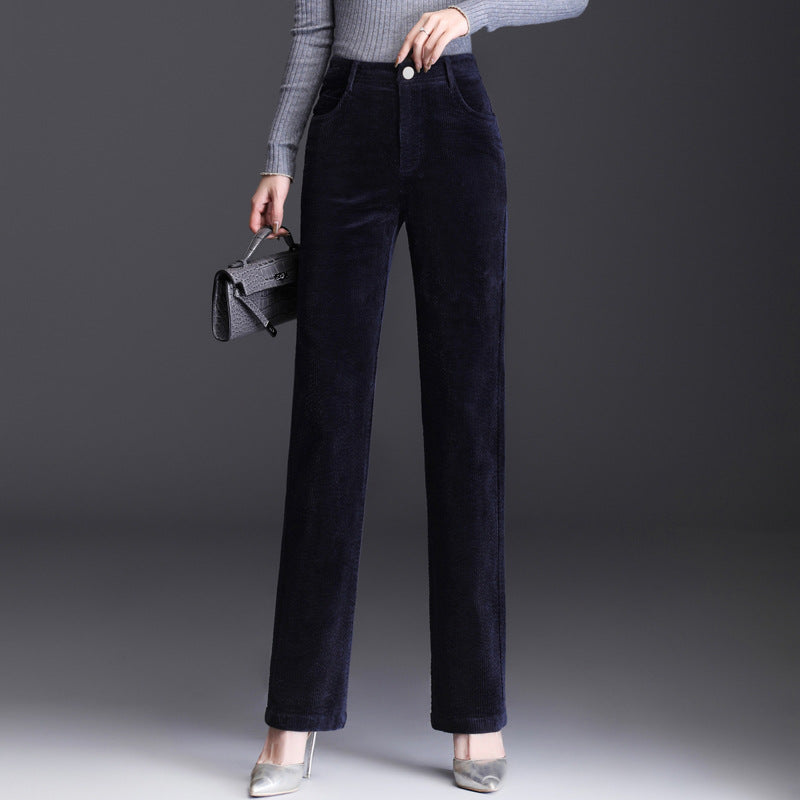 High Waist Straight Corduroy Women's Pants Loose Lamp Wick