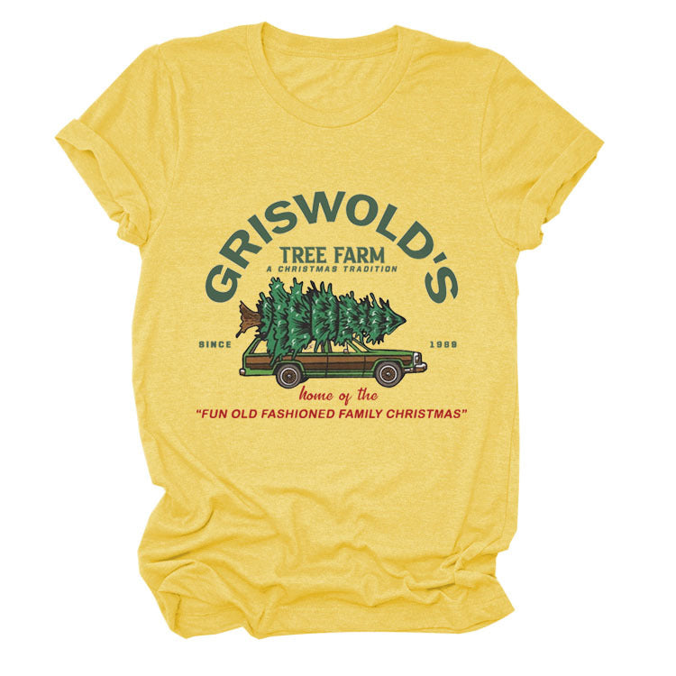 Christmas Tree Letters Fashion Short-sleeved Christmas Round Neck Women's T-shirt