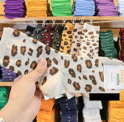 Leopard socks, female leopard, personality, tide, autumn and winter, Korean version, stockings