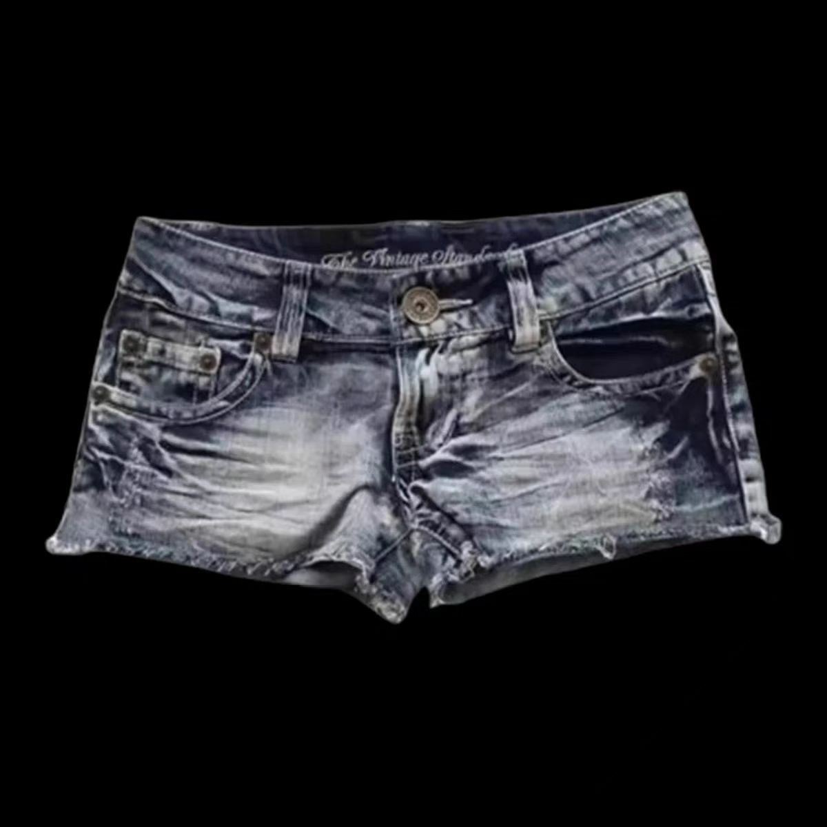Printed Contrast Color Low Waist Hot Girl Slim Fit Denim Shorts