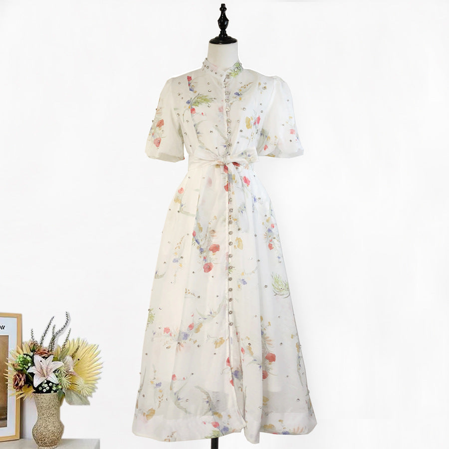 Womens Vintage-Style Floral Print Cinched Waist Dress