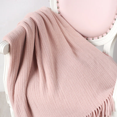 Striped Coarse Fringe Bed End Knitted Blanket Sofa
