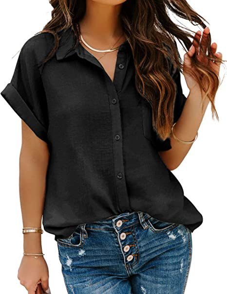 Women's Turn-Down Collar Button-Up Shirt Top
