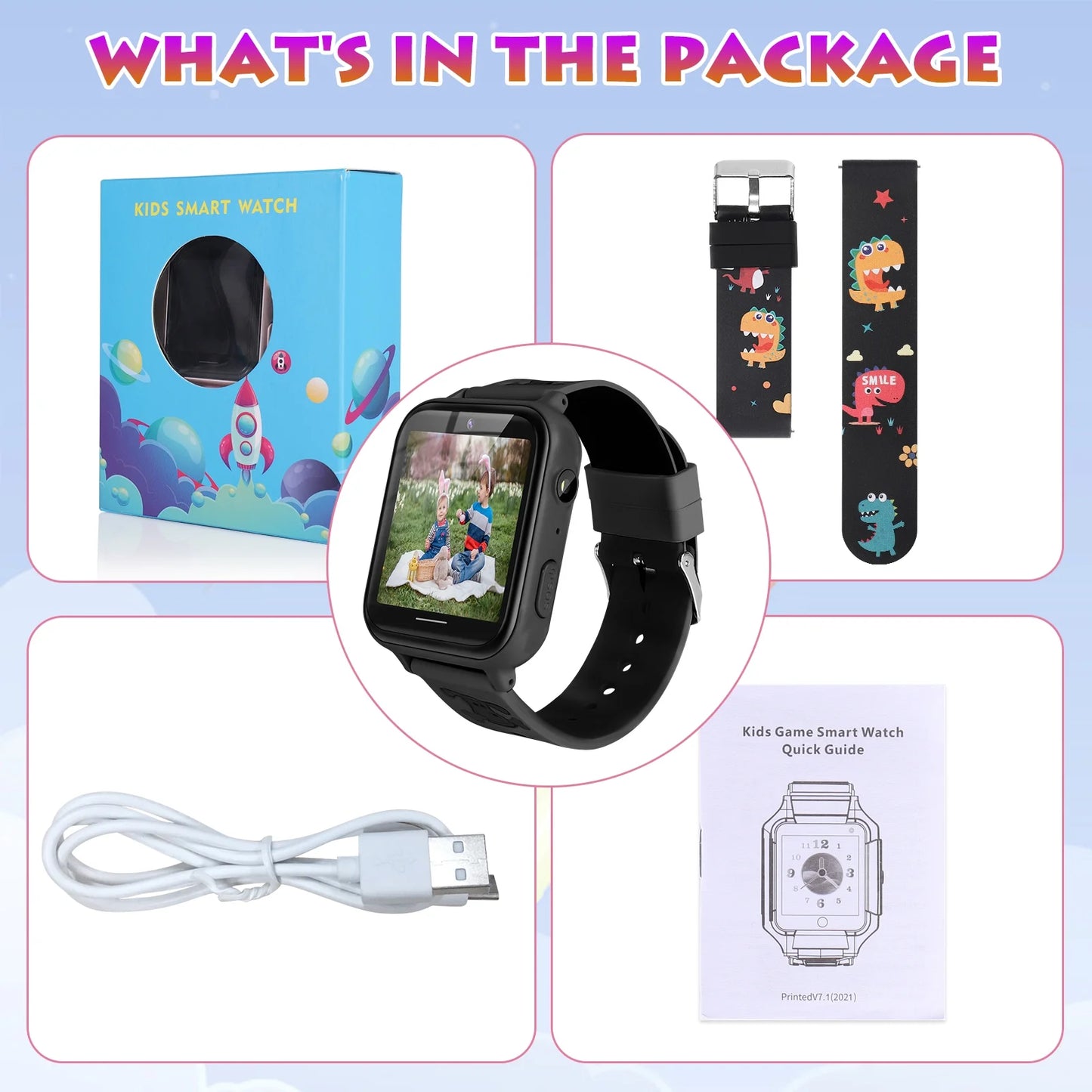 Kids Smart Watch 39 Mm Black Aluminum Alloy with Black Band