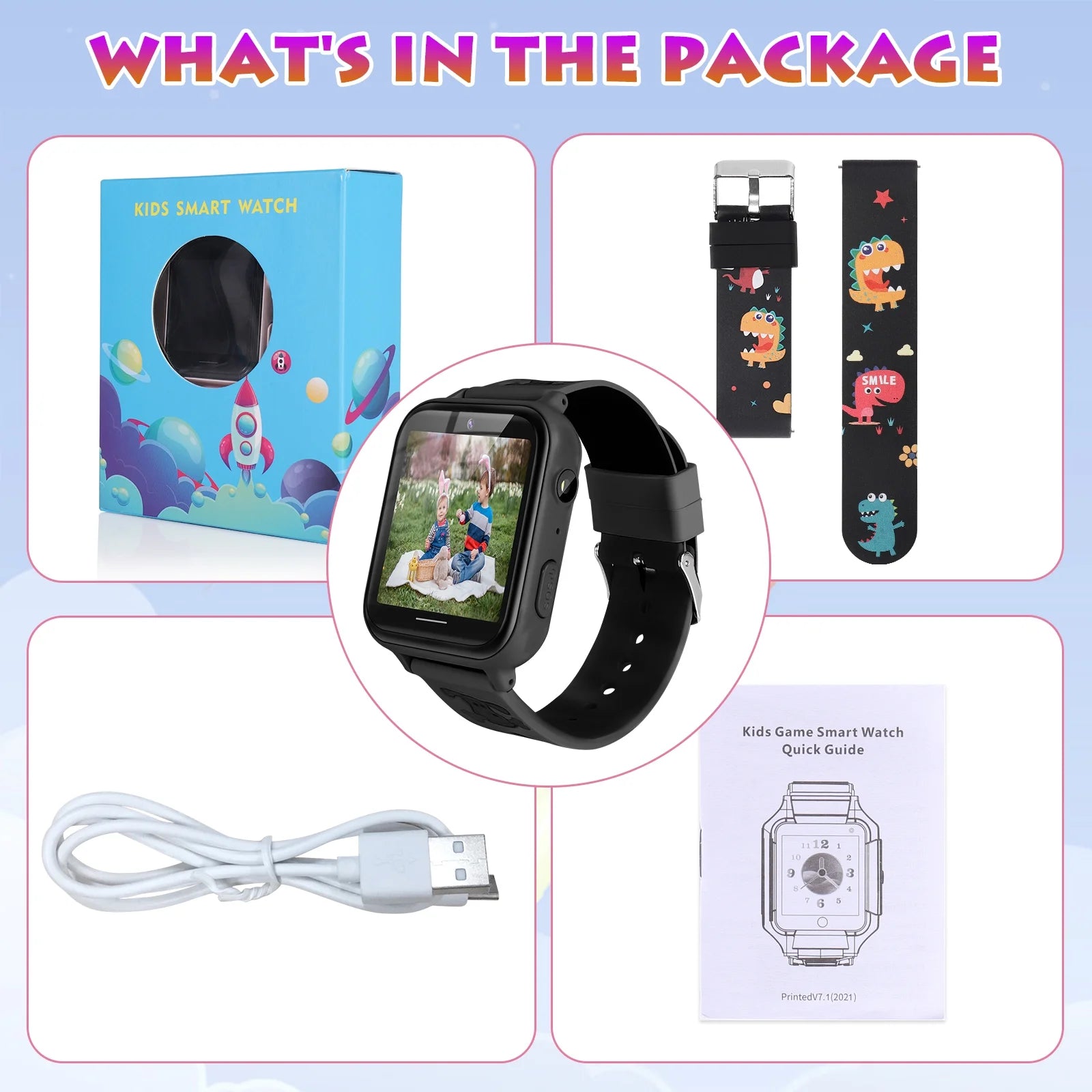 Kids Smart Watch 39 Mm Black Aluminum Alloy with Black Band