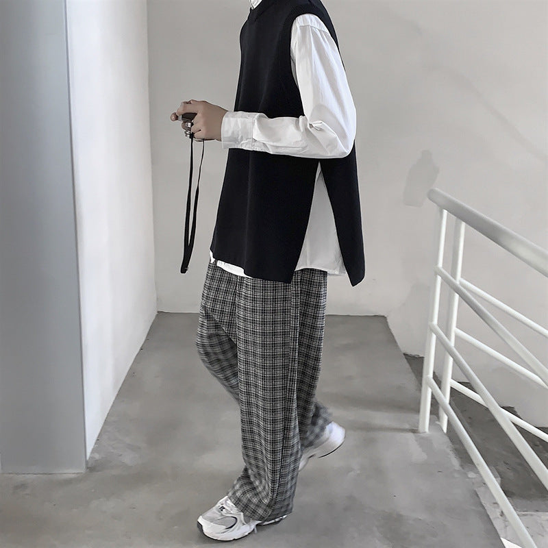 Langærmet sweater til mænd med slids og ærmeløs vest
