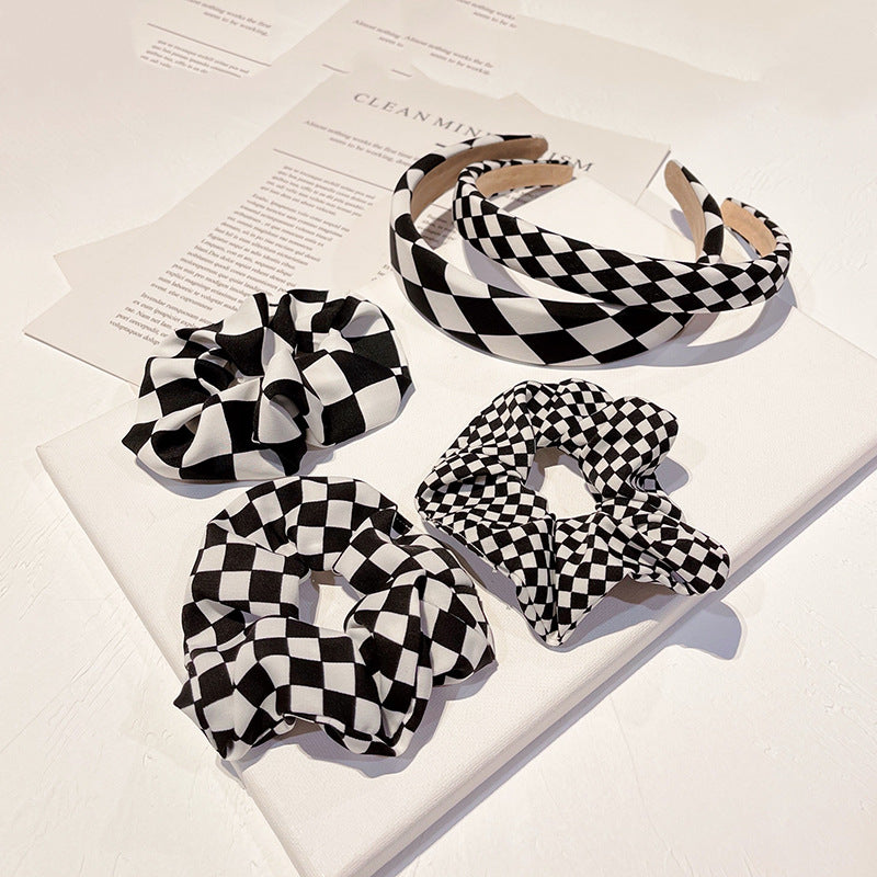 Hair Tie Black And White Plaid Headband All-match Hair Accessories
