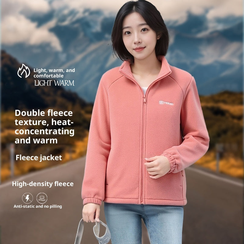 Fleecelined Polar Fleece Jakke Varm Ståkrave Cardigan