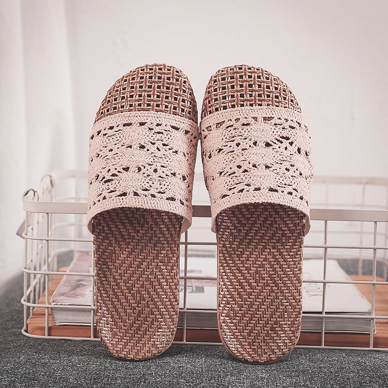 Women's Summer Rattan Grass Woven Sandals And Slippers Breathable Non-slip