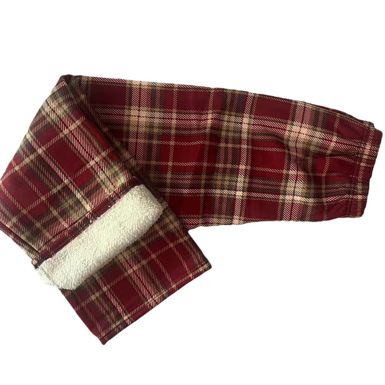 Winter Christmas Leopard-Print Shearling Plaid Pants