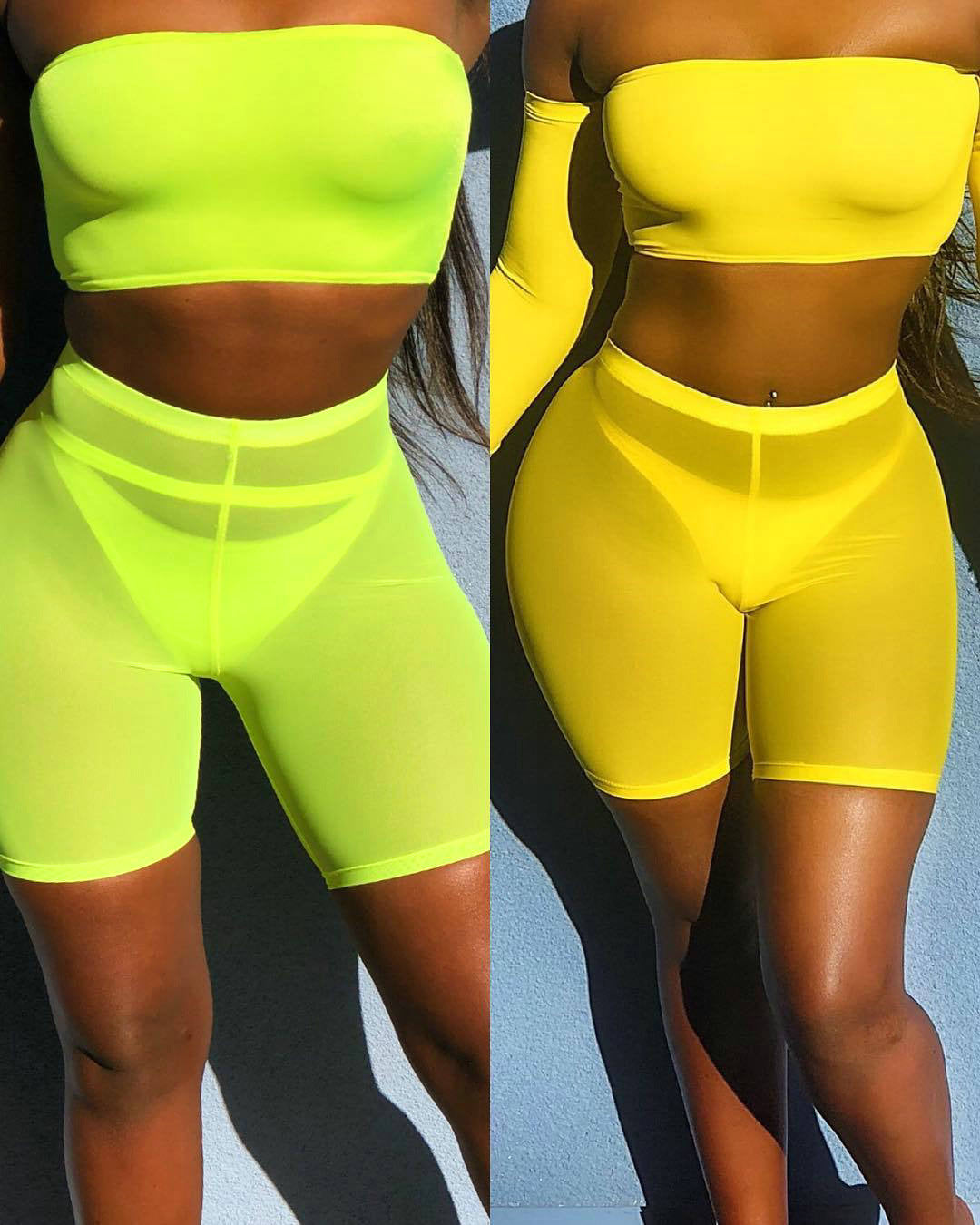 Solid color sheer mesh shorts