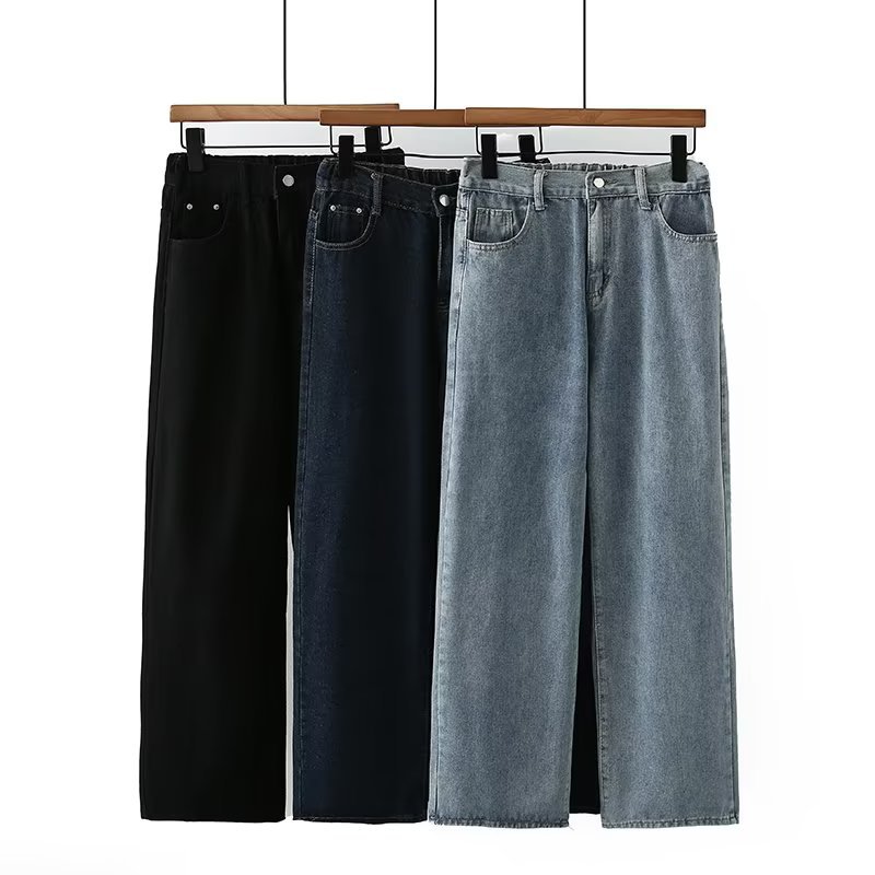 Højtaljede slankende jeans med lige ben Løse