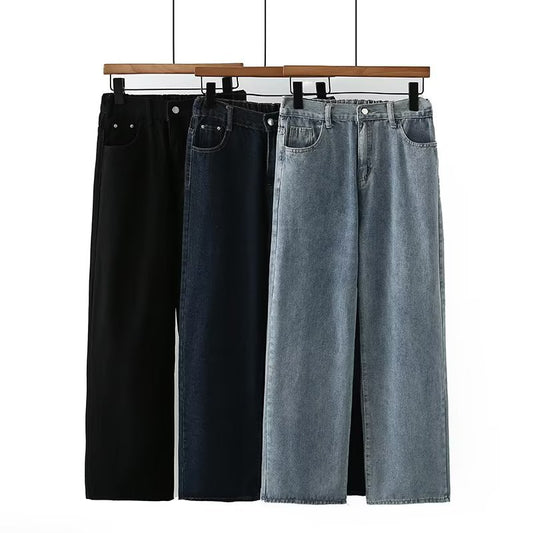 Højtaljede slankende jeans med lige ben Løse