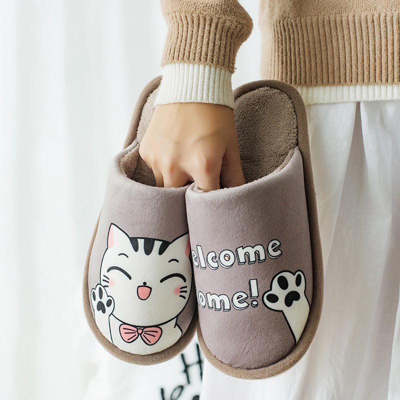 Cute indoor plush cotton slippers