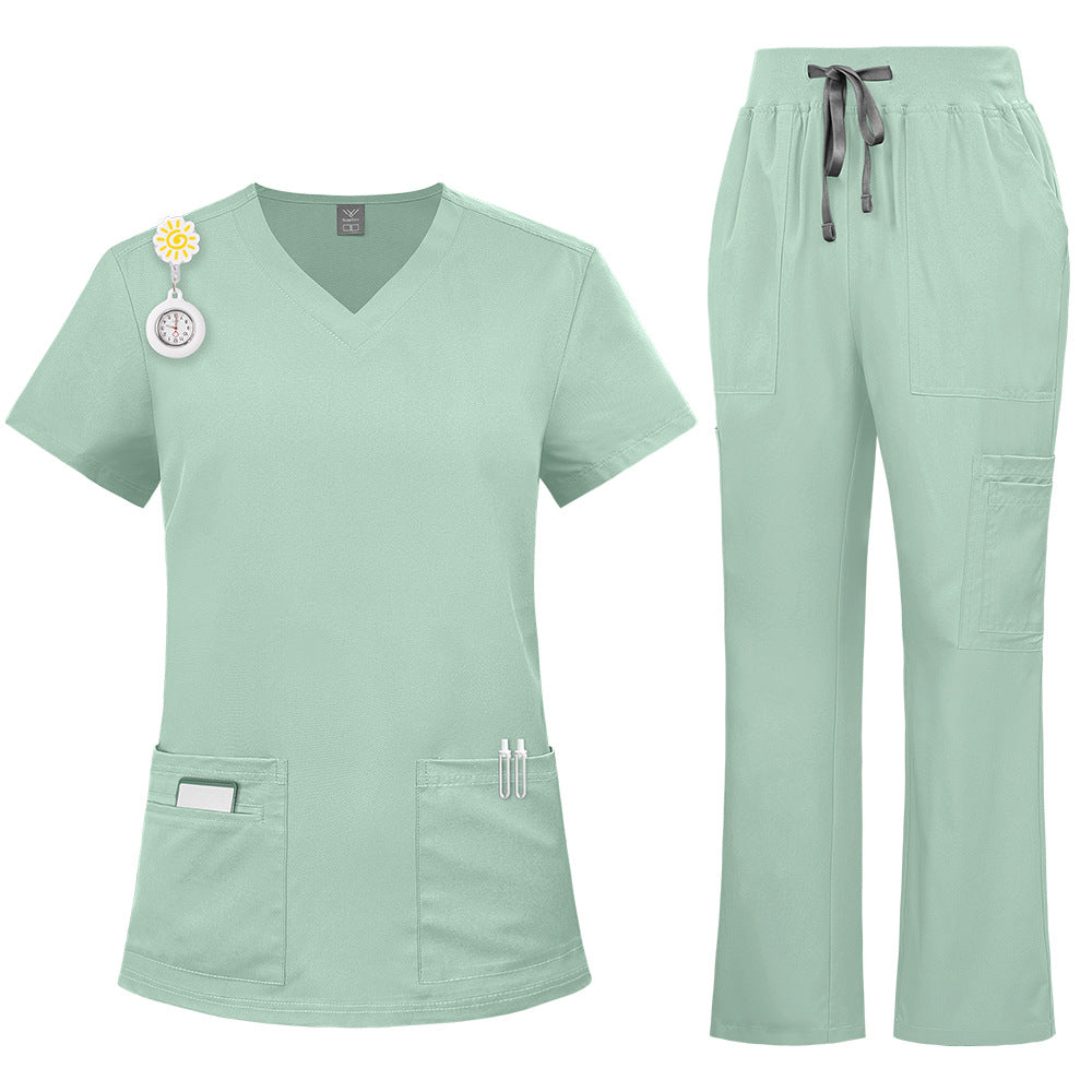 Solid-color Nurse Uniform Workwear Two-piece Set With Embroidery