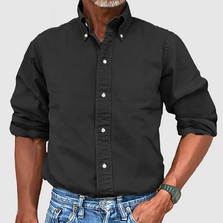 Versatile Solid-Color Lapel-Button Business Shirt For All Seasons