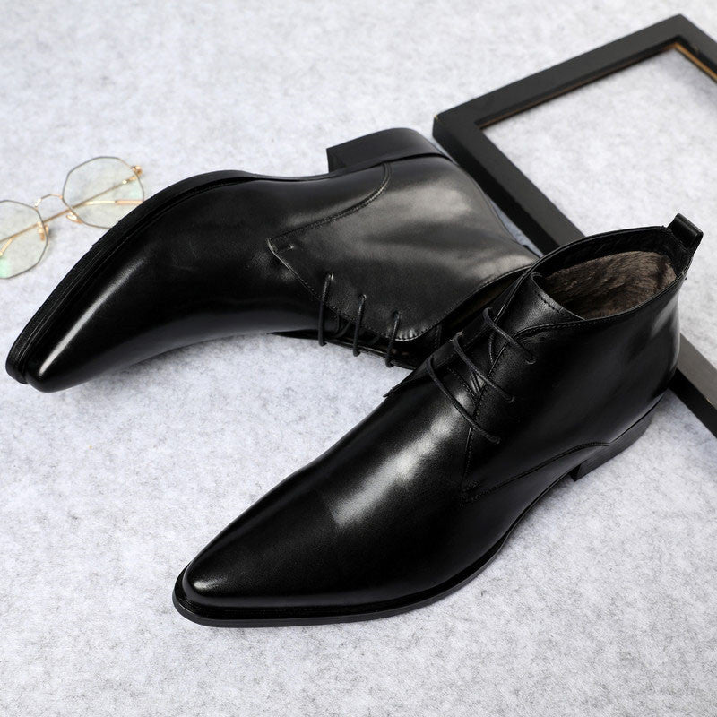 British Super Pointed Toe Business Formal Wear Mid-high-top Leather Shoes