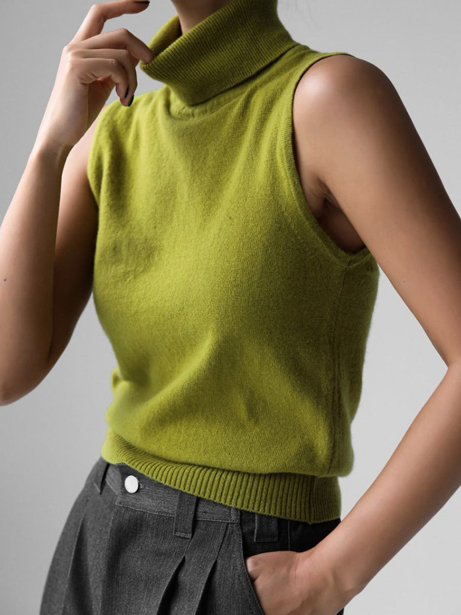 Womens Turtleneck Sleeveless Base Layer Top Sweater Cardigan Set