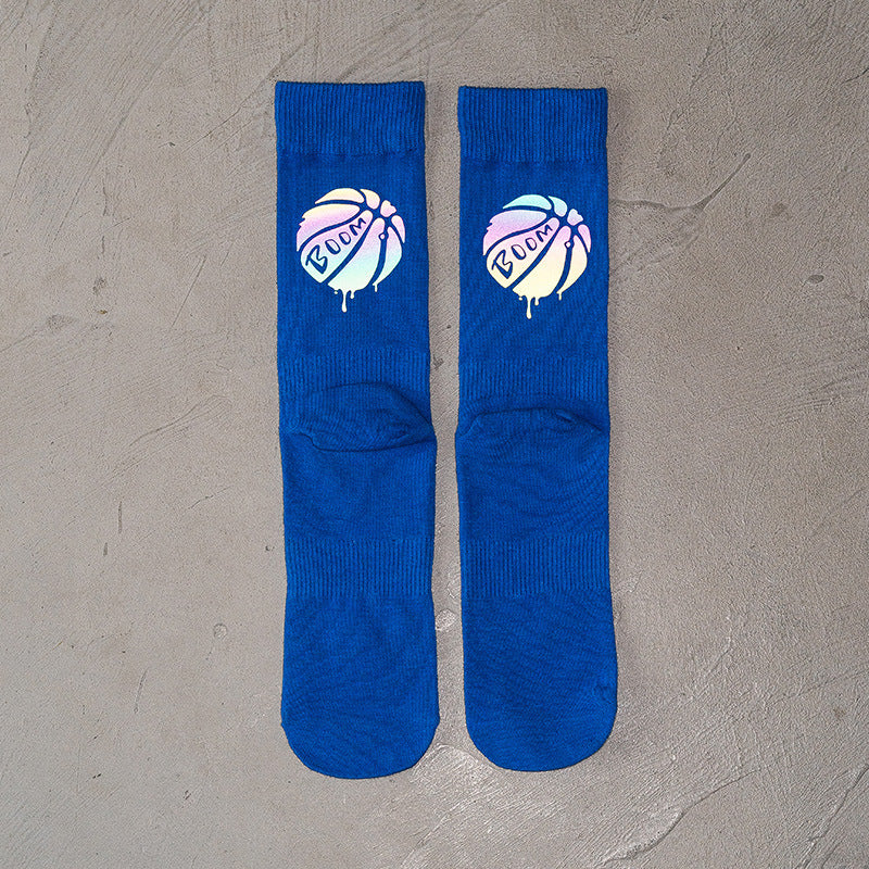 Long tube high-top cotton socks in the sports tide