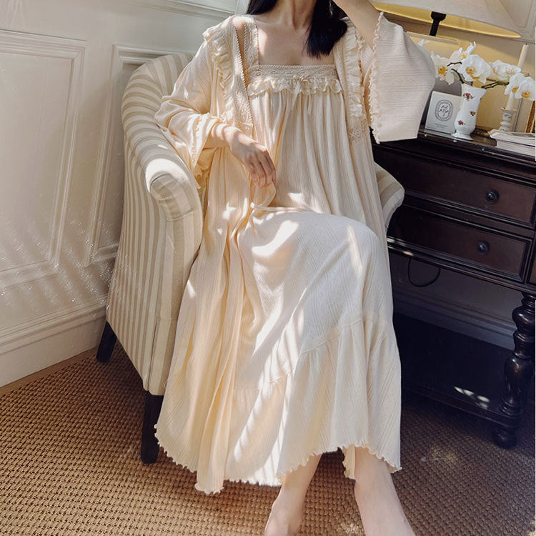 Retro French-style Sweet Camisole Nightgown Two-piece Set