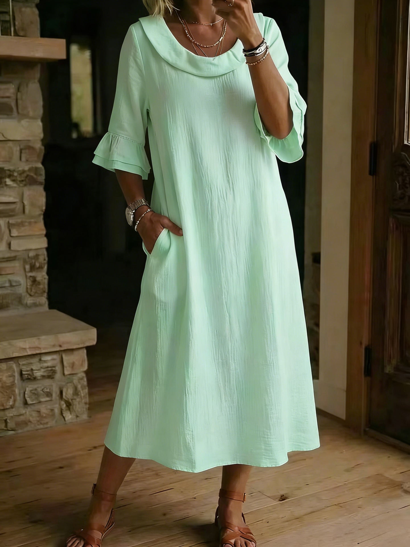 Women's Fashion Solid Color Crew Neck Dress