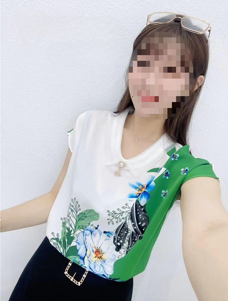 Versatile Organza White Collar Breathable Thin And Comfortable T-shirt