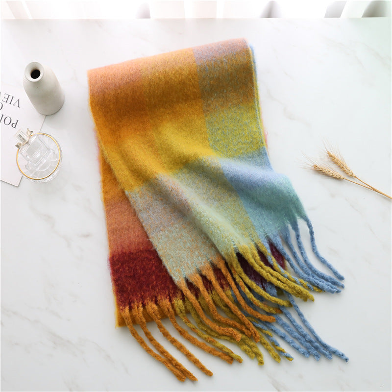 Women's Long Thick Beard Plaid Color Matching Scarf