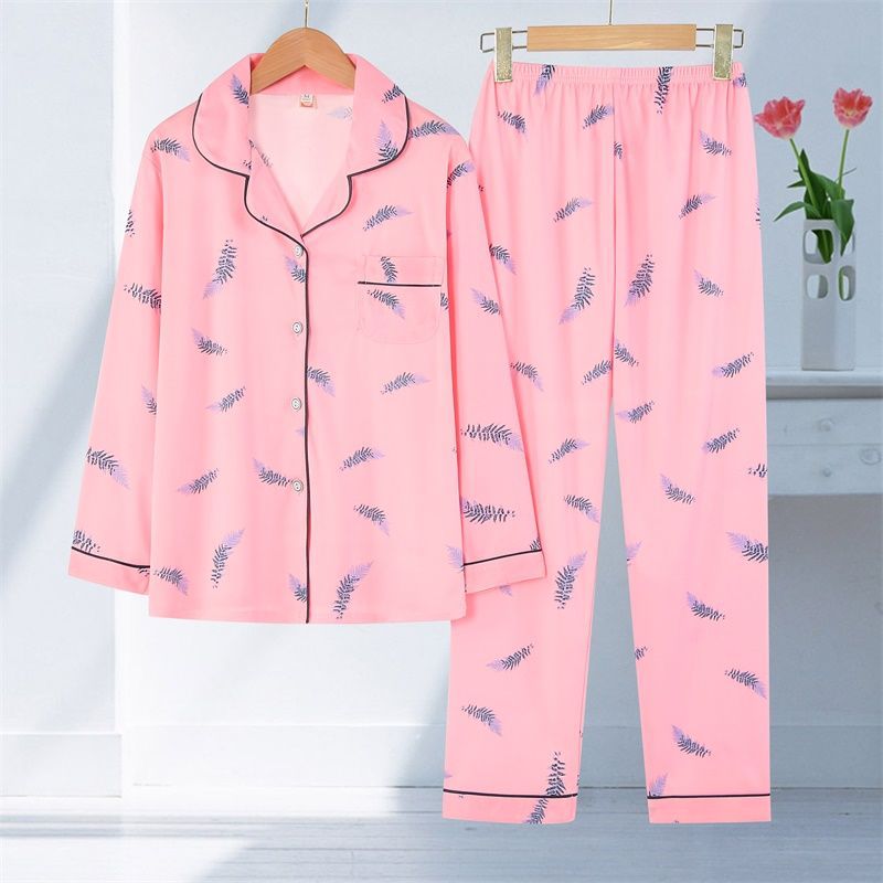 Womens Long-Sleeve Cardigan Pajama Set Thin Style