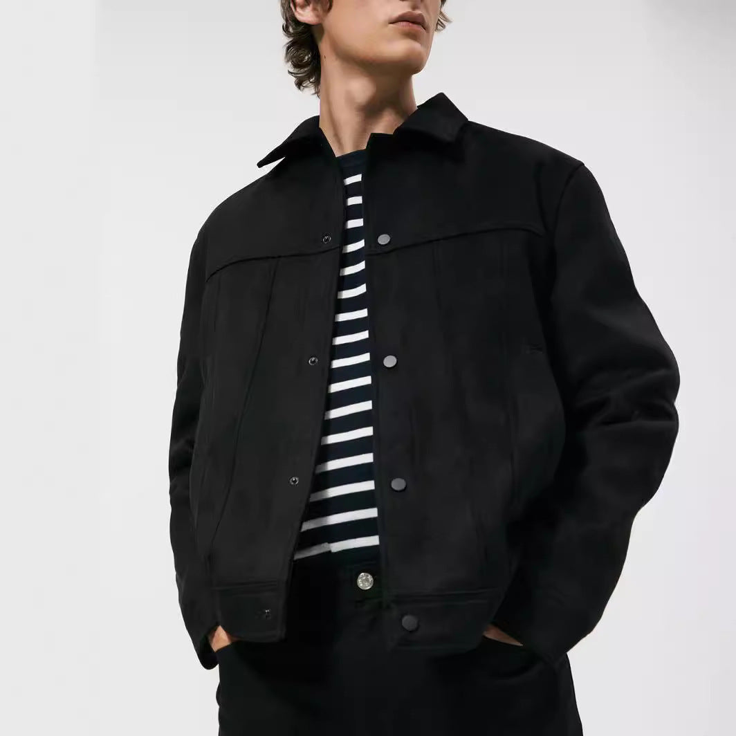 Men's Solid Color Suede Collar Jacket