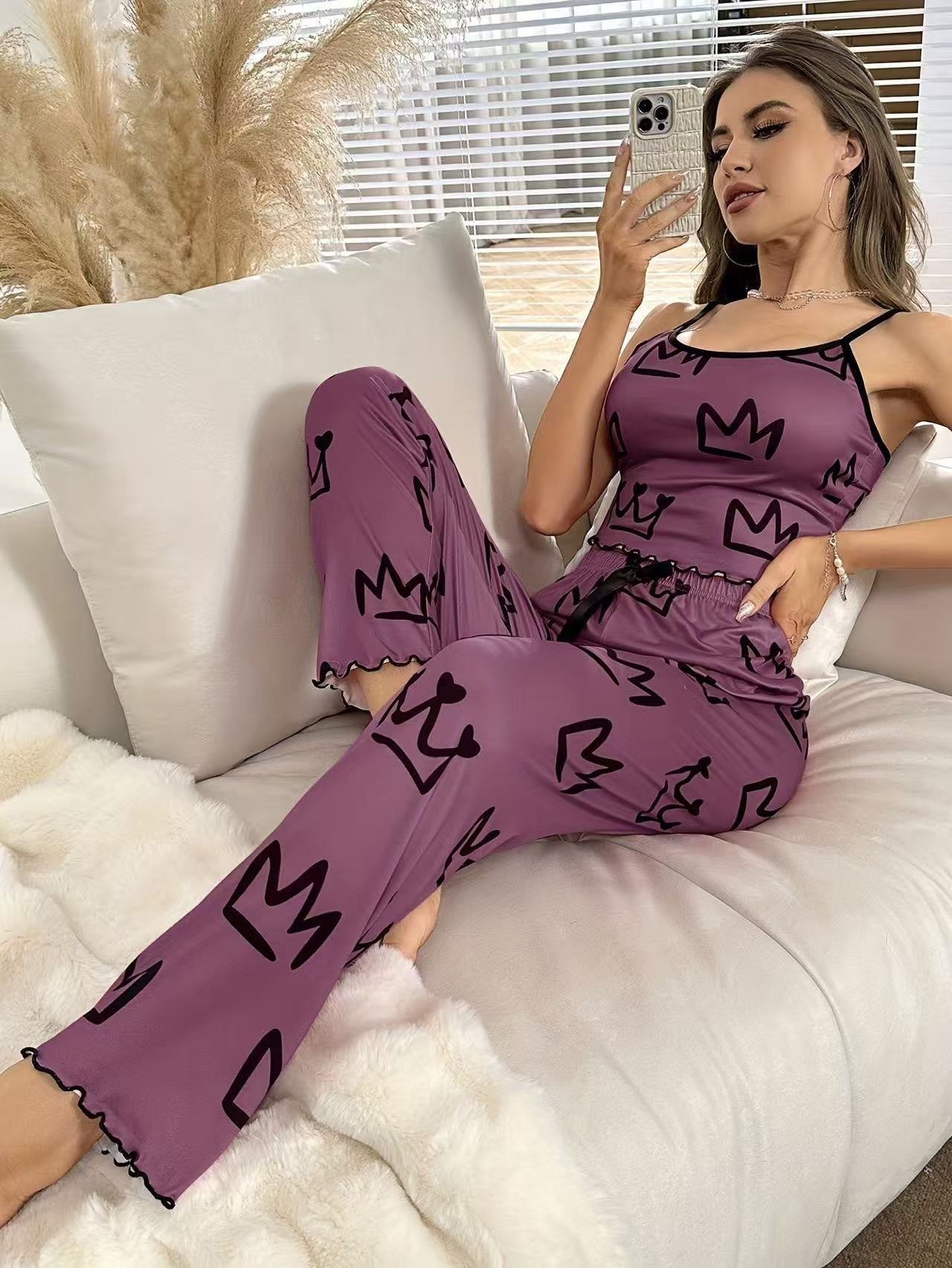 Cute Printed Women's Milk Silk Pajamas Two-piece Set