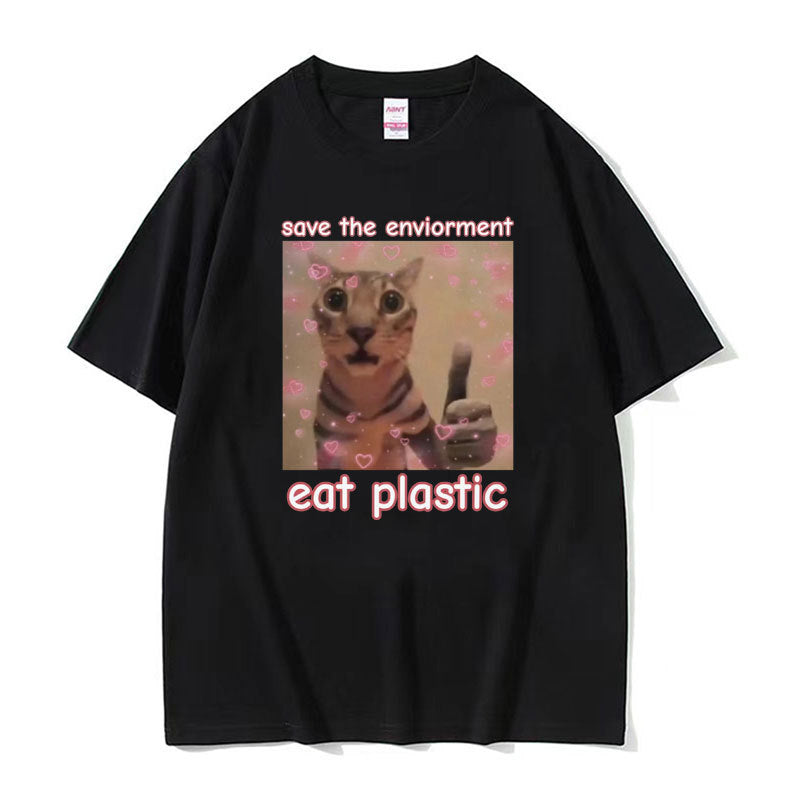 Funny Printed T-shirt Men And Women Fashion Round Neck Loose Short Sleeves