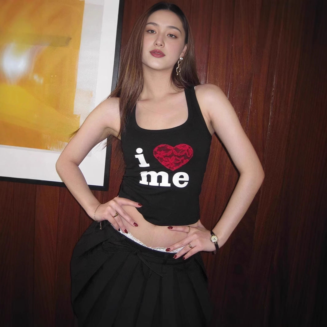 Nightclub-style Letter-printed Slim-fit Womens Cropped Midriff-baring Tank Top