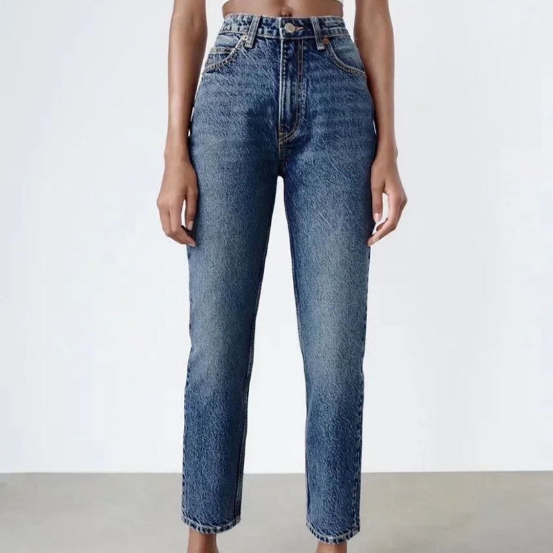 Women's Solid Color High Waist Loose Casual Denim Trousers