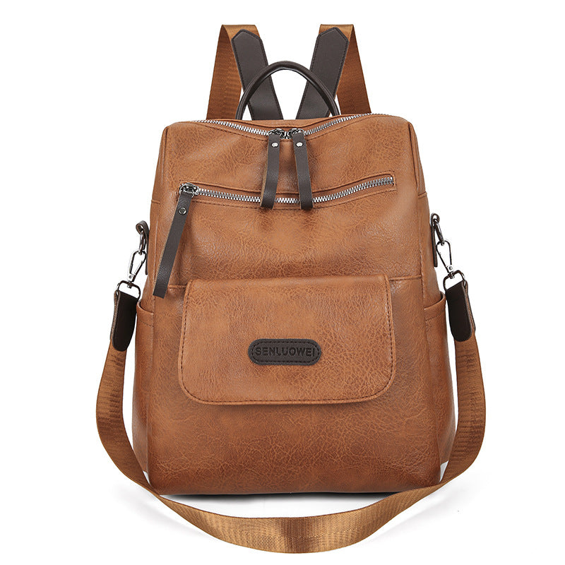 Backpack PU Soft Leather Textured Shoulder Bag Large Capacity Simple