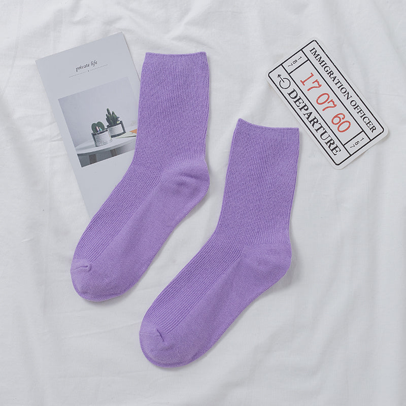Street Female Fashion Long Thin And All-matching Purple Bunching Socks