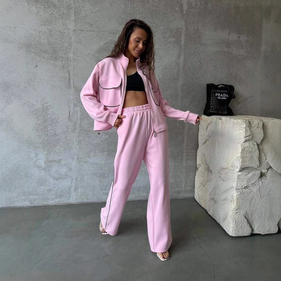 Street-style Half-zip Casual Sportswear Set