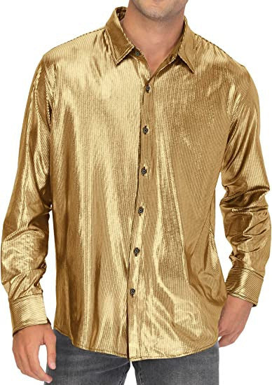 Men's Formal Solid Color Casual Sequin Button-up Shirt
