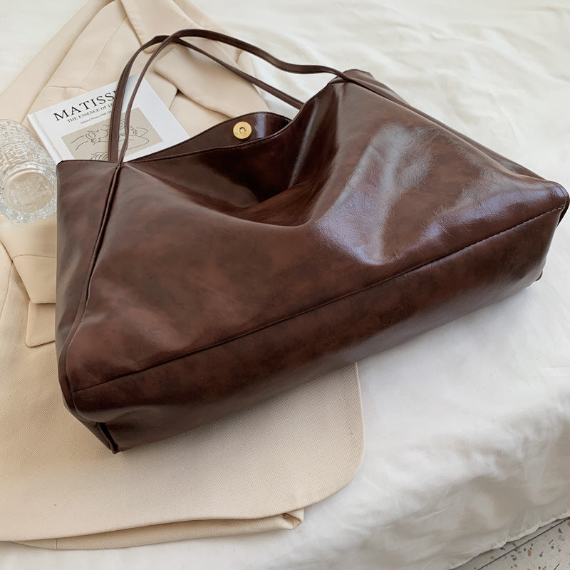 Mode Håndtaske Ny Efterår Og Vinter Japansk Og Koreansk Stor Kapacitet Blødt Læder Skuldertaske Retro Casual Håndtaske