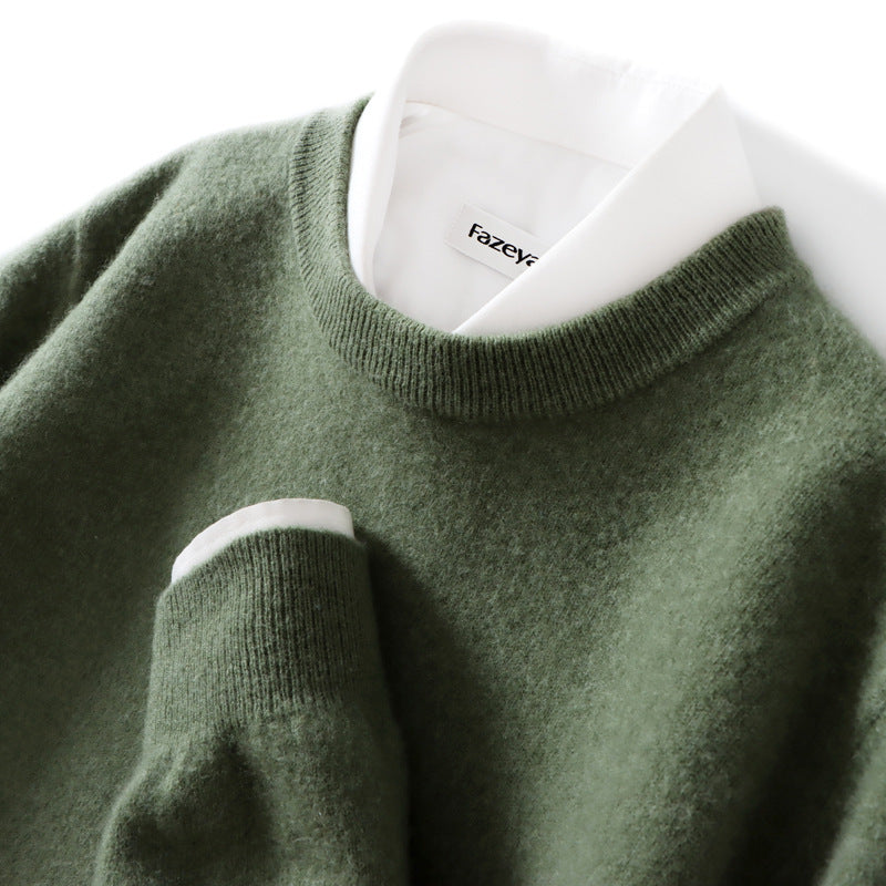 Men's Loose Round Neck Solid Color Sweater Cashmere Knitted