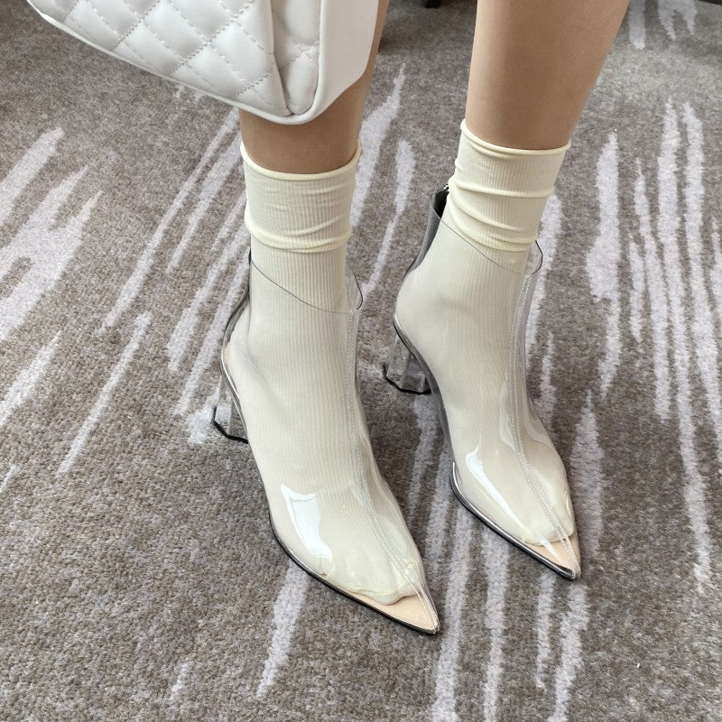Spring New Thick Heel With Transparent Middle Heel