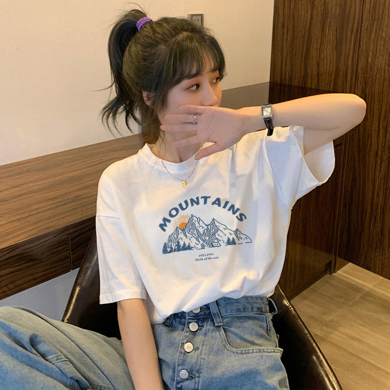 Short-sleeved Women's Clothing Ins Fashion Printing Fashion All-matching