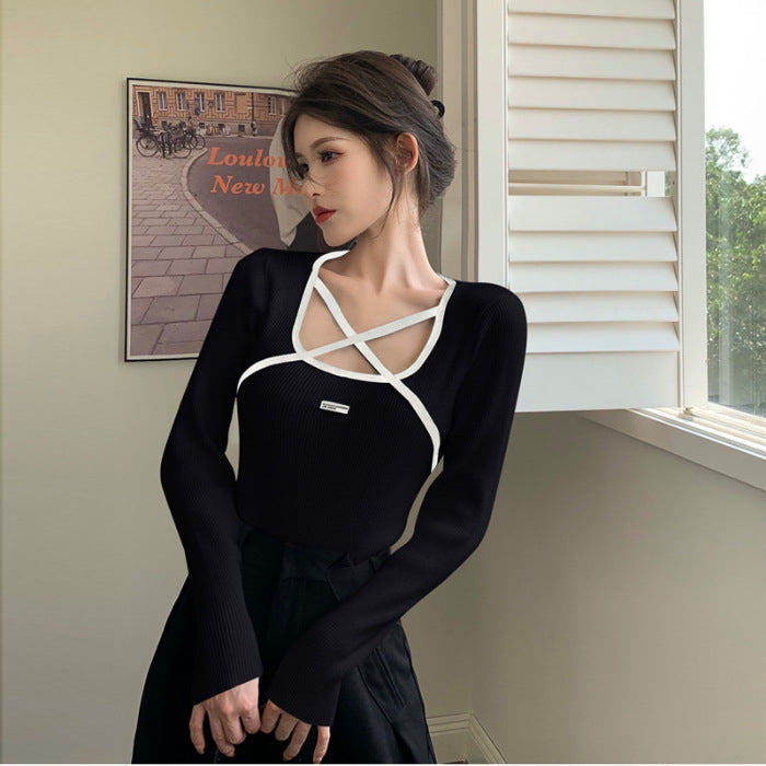 Inner Striped Needle Slim Fit Sweater